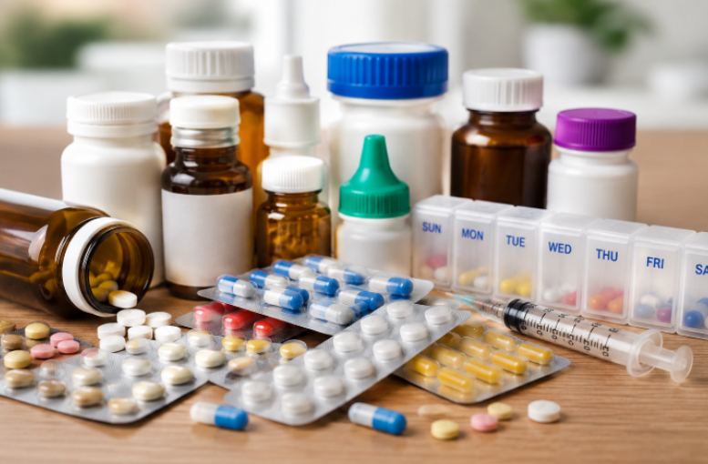 Certified Medication Aide Training medications and pill bottles