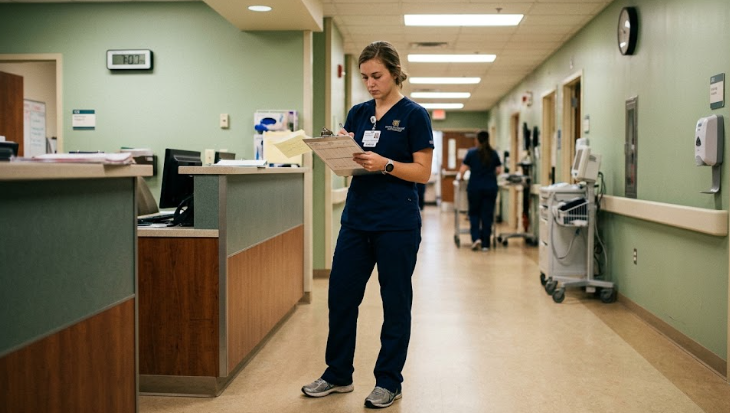 Nursing schools in Georgia student reviewing patient records